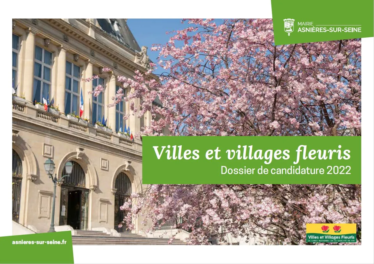 Une affiche de la mairie d'Asnières du dossier de candidature 2022 pour les villes et villages fleuris