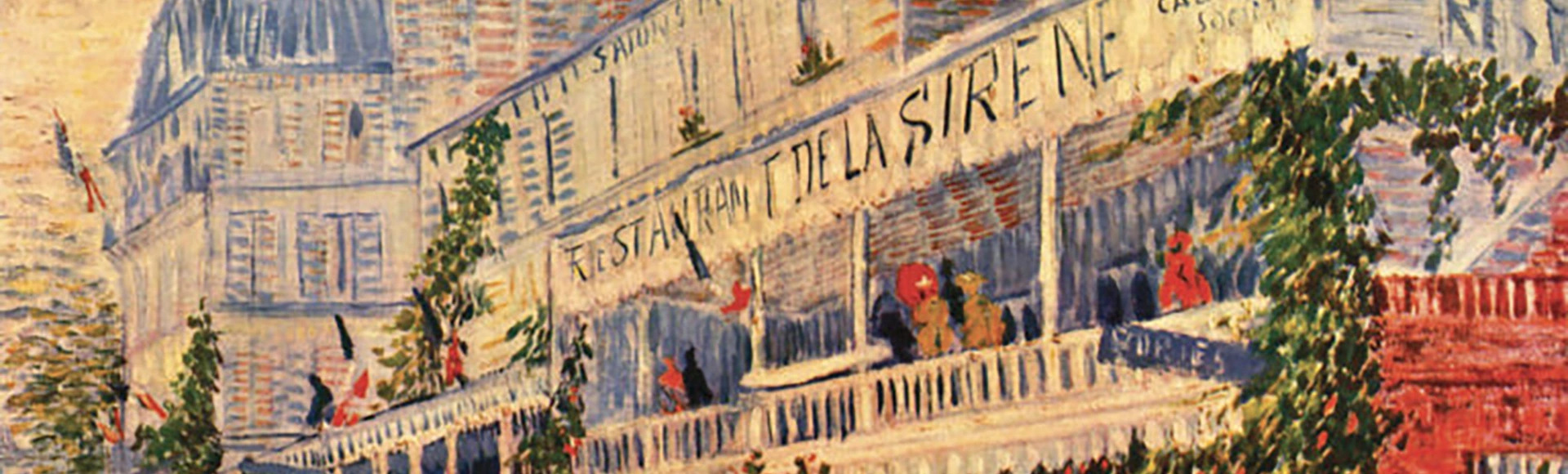 Visuel décoratif représentant un tableau impressionniste de Vincent Van Gogh représentant le restaurant "La Sirène", 1887, conservé au musée d'Orsay.