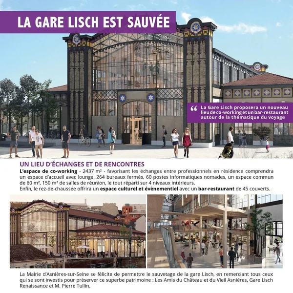 Une affiche de la gare Lisch qui annonce que cette gare est sauvée