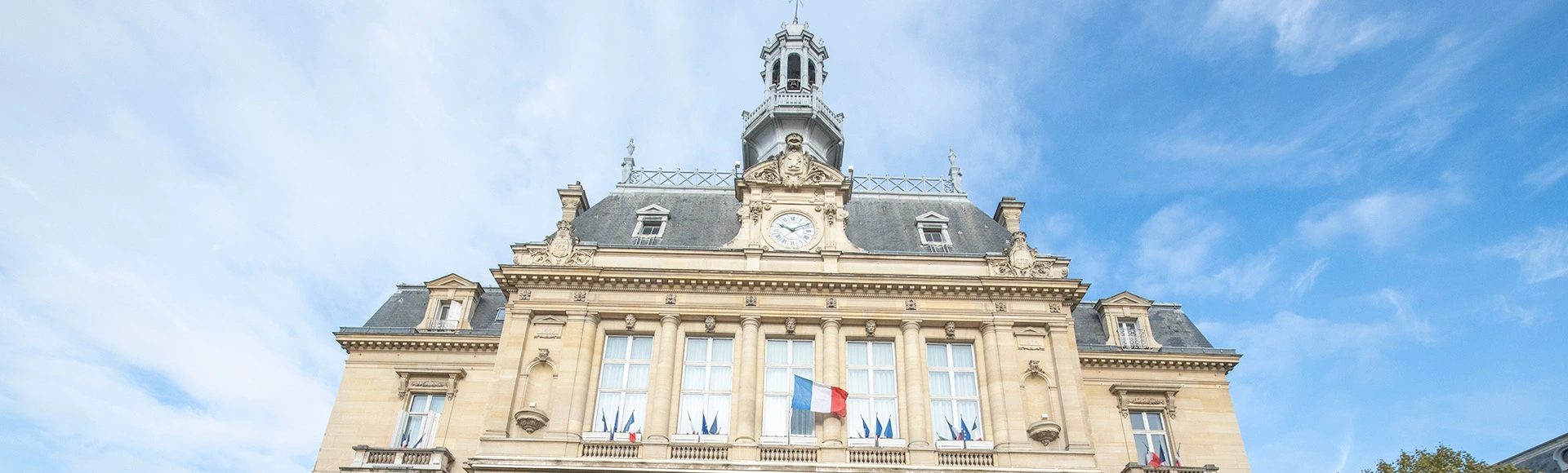 Visuel décoratif représentant le bâtiment de l'hôtel de ville d'Asnières-sur-Seine, de face.