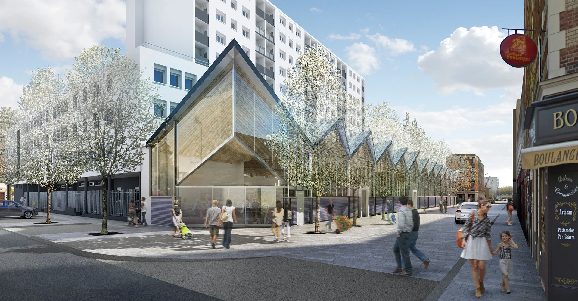 Visuel décoratif représentant la halle de marché d'Asnières-sur-Seine.