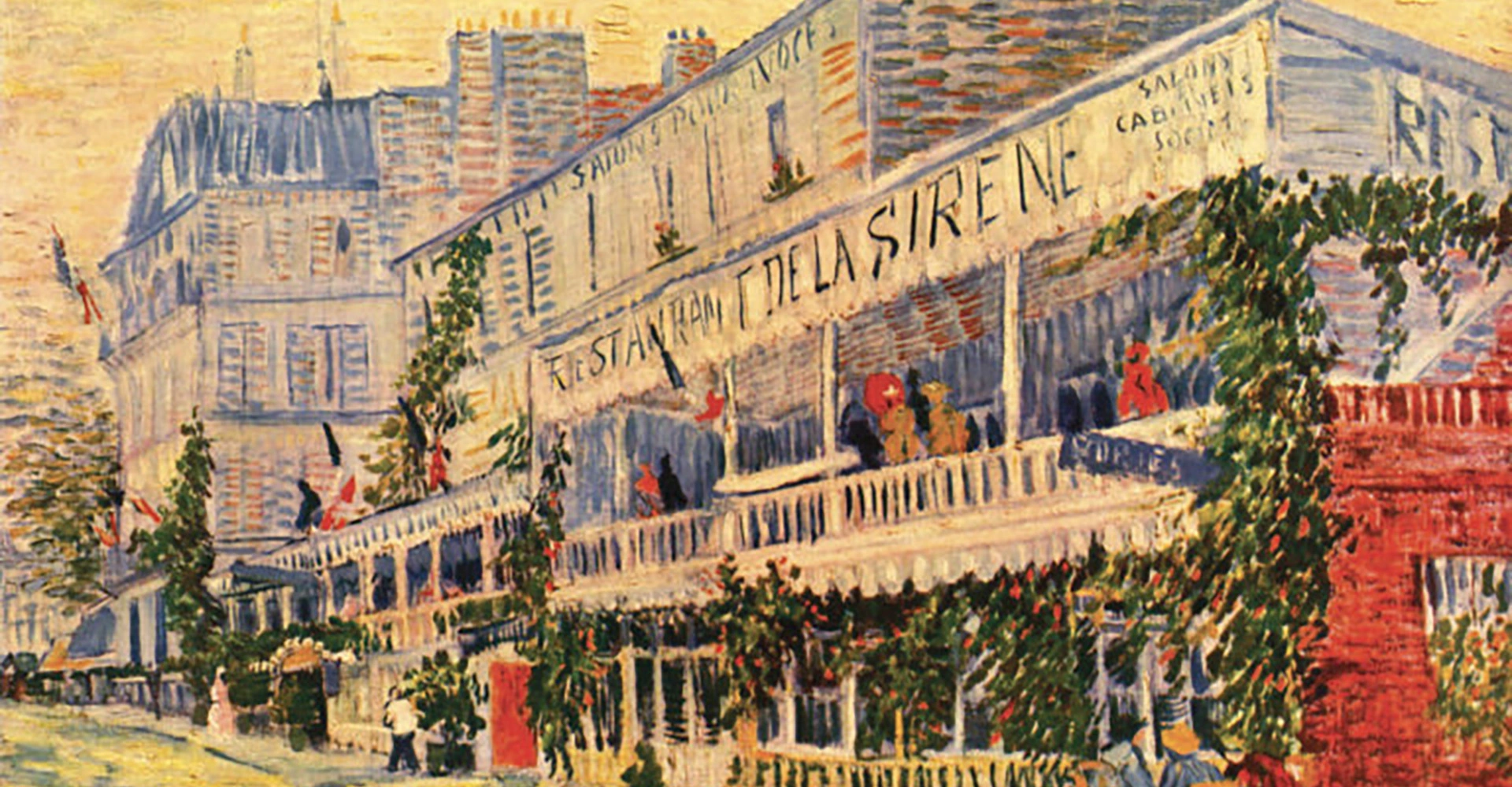 Visuel décoratif représentant un tableau impressionniste de Vincent Van Gogh représentant le restaurant "La Sirène", 1887, conservé au musée d'Orsay.